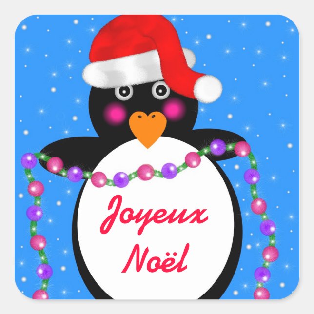 Holiday Penguin Quadratischer Aufkleber (Vorderseite)