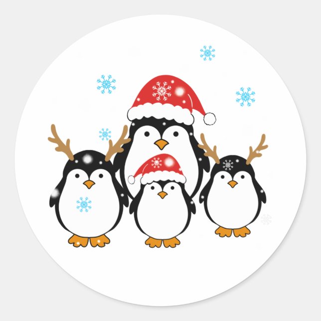 Holiday Penguins Runder Aufkleber (Vorderseite)