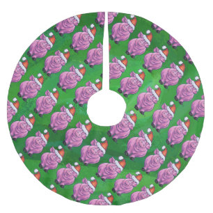 Holiday Pig in Weihnachtsmannmütze Pattern auf Gr Polyester Weihnachtsbaumdecke