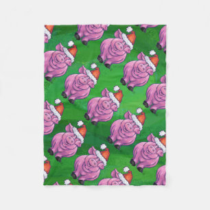 Holiday Pig in Weihnachtsmannmütze Pattern auf Grü Fleecedecke