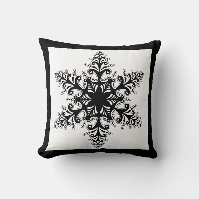 Holiday Pillow-Black & White Snowflake Kissen (Vorderseite)