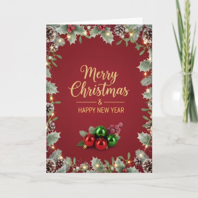 Holiday Pine and Berry Christmas Greeting Card Karte (Vorderseite)
