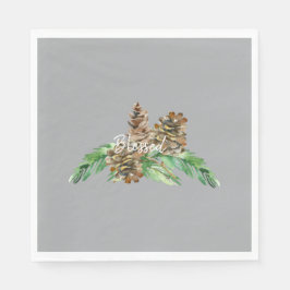 Holiday Pine Cone Foliage Gesegnet Gray Luncheon Serviette