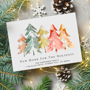 Holiday Pine Tree Forest Watercolor Moving Ankündigungspostkarte