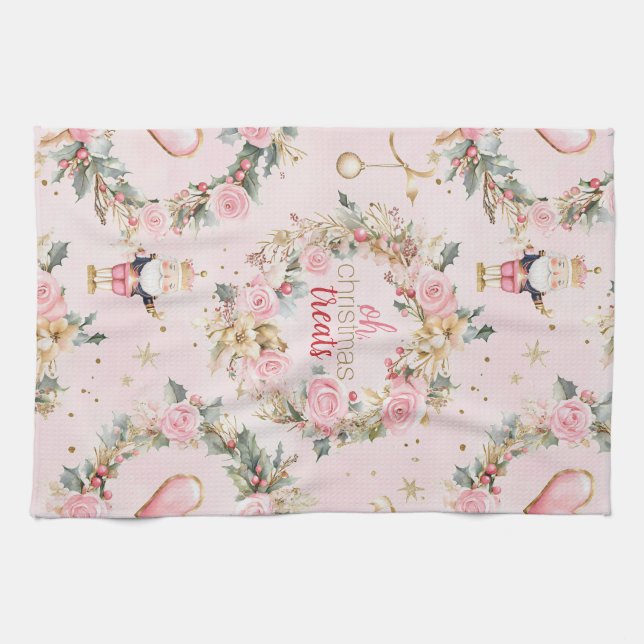 Holiday Pink Merry Nutcracker Beaux Custom Kraut Geschirrtuch (Horizontal)