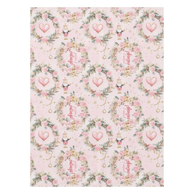 Holiday Pink Merry Nutcracker Beaux Custom Kraut Tischdecke (Vorderseite)