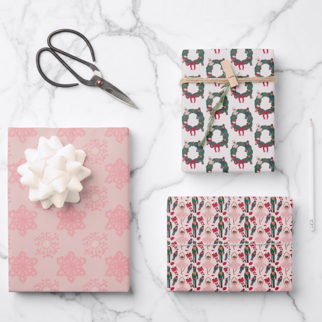 Holiday Pink Nutcracker Snowflake Geschenkpapier Set (Vorderseite)
