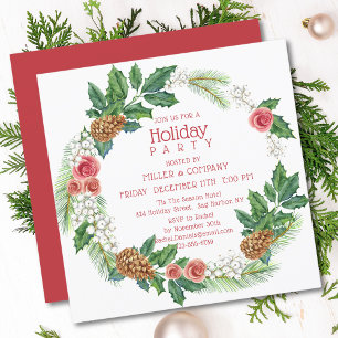 Holiday Pink Wreath Corporate Weihnachtsfest Party Einladung