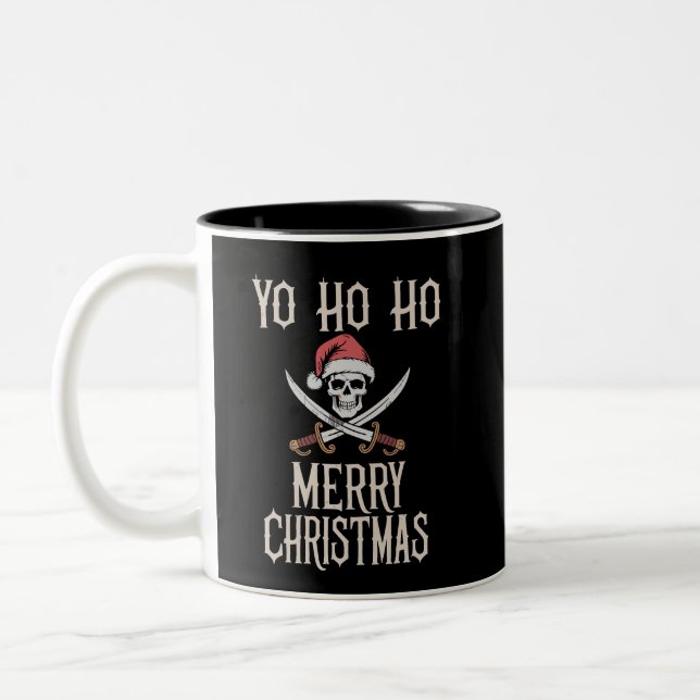 Holiday Pirate Yo Ho Ho Weihnachten Weihnachtsboot Zweifarbige Tasse (Links)