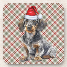 Holiday Plaid Wire Hair Dachshund Santa Dog Getränkeuntersetzer