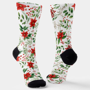 Holiday Poinsettia Christmas Ppattern Socken