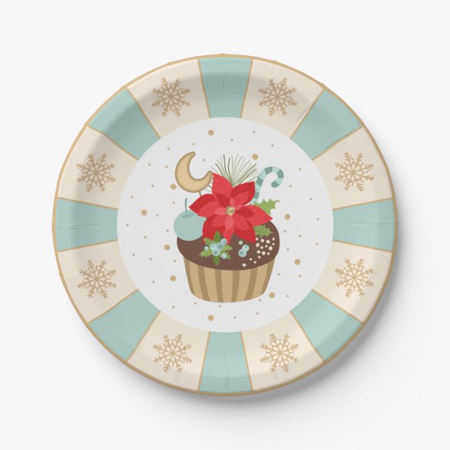 Holiday Poinsettia Cupcake Christmas Plate Pappteller (Vorderseite)