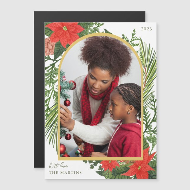 Holiday Poinsettia und Greenery Foto Magnet (Vorne/Hinten)