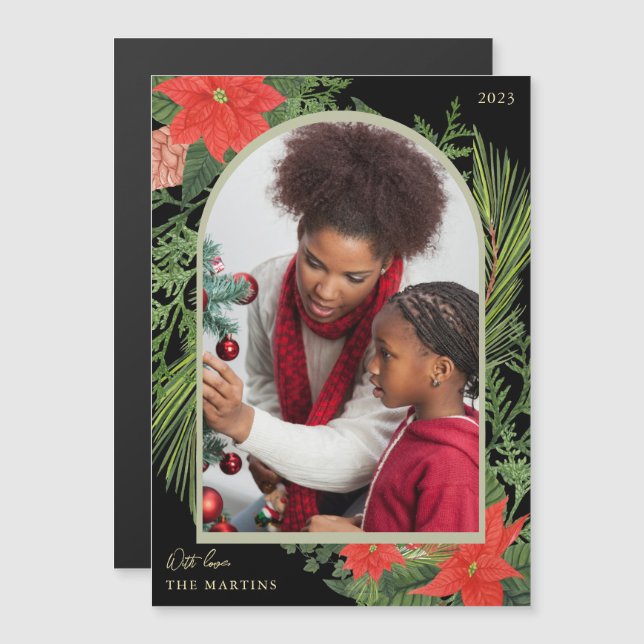 Holiday Poinsettia und Greenery Foto Magnet