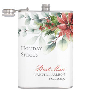 Holiday Poinsettia Wedding Flask für Trauzeugen Flachmann