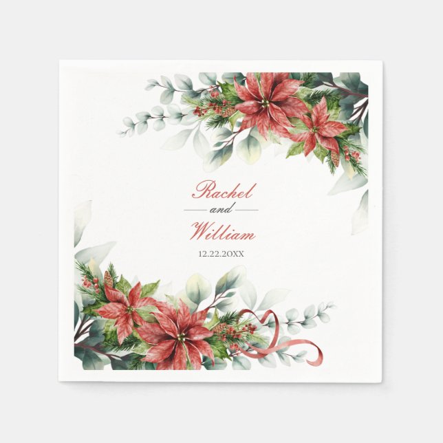 Holiday Poinsettia Wedding Paper Napkins Serviette (Vorderseite)