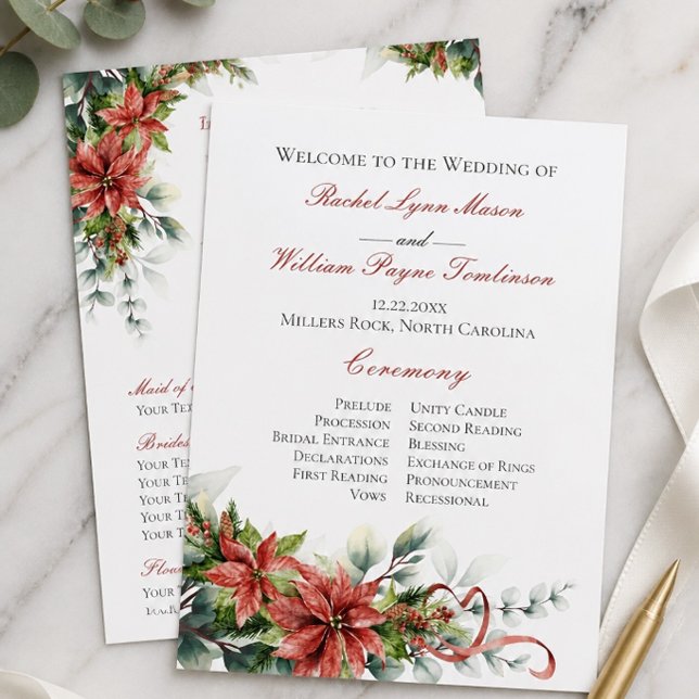 Holiday Poinsettia Wedding Program Einladung (Von Creator hochgeladen)