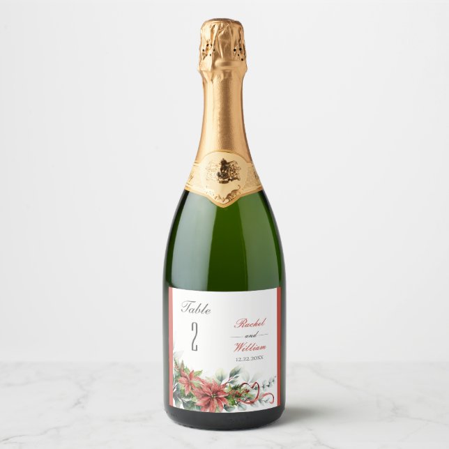 Holiday Poinsettia Wedding Tischnummer Labels (Vorderseite)