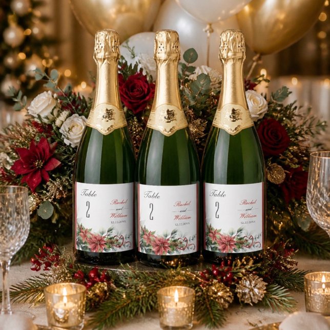 Holiday Poinsettia Wedding Tischnummer Labels (Von Creator hochgeladen)