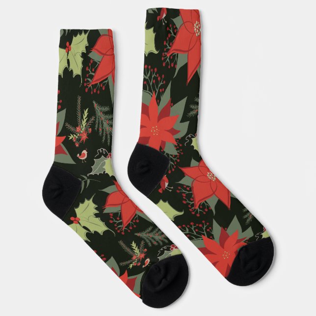 Holiday Poinsettias und Holly Festivals Socken (Rechts)