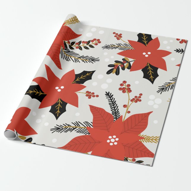 Holiday Poinsettias Wrapping Paper Geschenkpapier (Ungerollt)