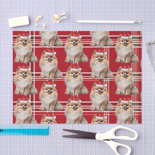 Holiday Pomeranian Dog Red Plaid Christmas Seidenpapier (Handwerk)