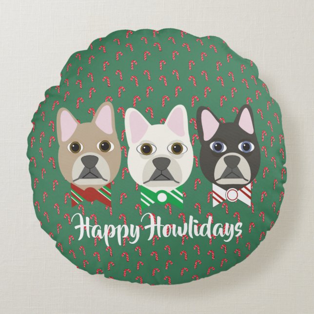 Holiday Pups Candy Cane Rundes Kissen (Vorderseite)