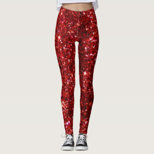 Holiday Red and Black Imitats Glitzer Weihnachten Leggings
