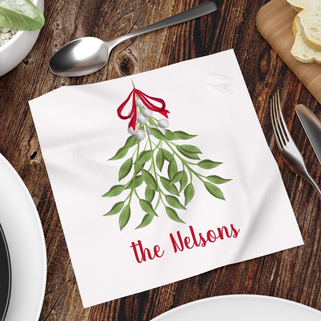 Holiday Red Berries Botanische Grüne Weihnachten Serviette (Christmas merry mistletoe watercolor simple customized calligraphy napkin. )
