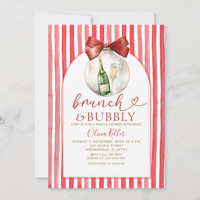 Holiday Red Brunch & Bubbly Bridal Shower Einladung (Vorderseite)