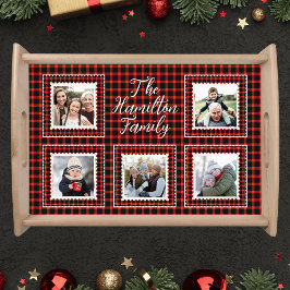 Holiday Red Buffalo Kariertes Family Foto Serviertablett