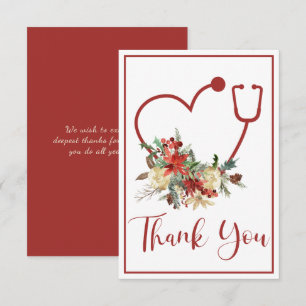 Holiday Red Floral Stethoscope Herzlichen Dank Dankeskarte