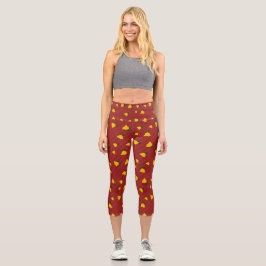 Holiday Red Gold Stripe Bells Christmas Capri Leggings
