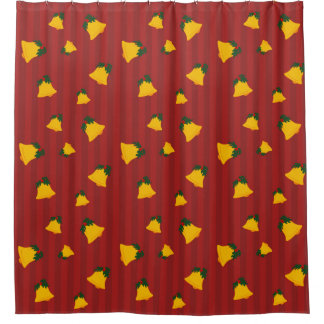 Holiday Red Gold Stripe Bells Christmas Duschvorhang