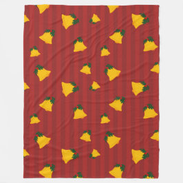 Holiday Red Gold Stripe Bells Christmas Fleecedecke