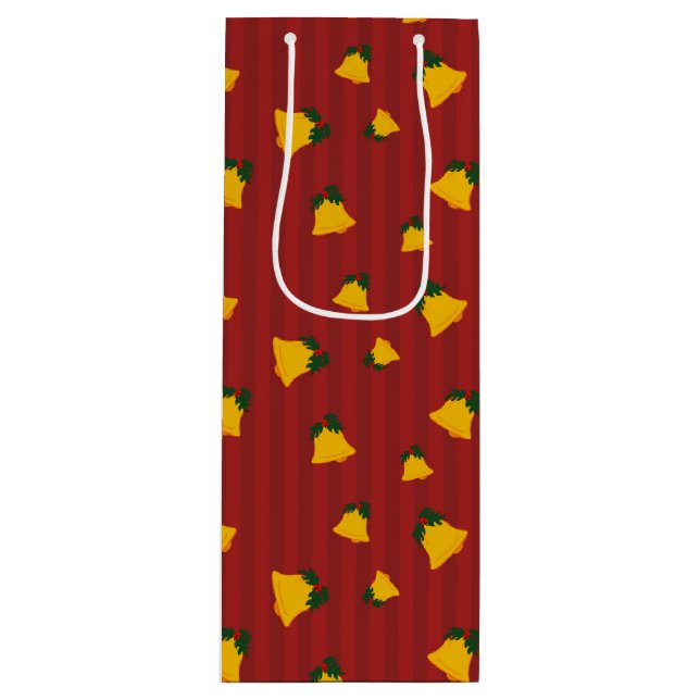 Holiday Red Gold Stripe Bells Christmas Geschenktüte Für Weinflaschen (Vorderseite)