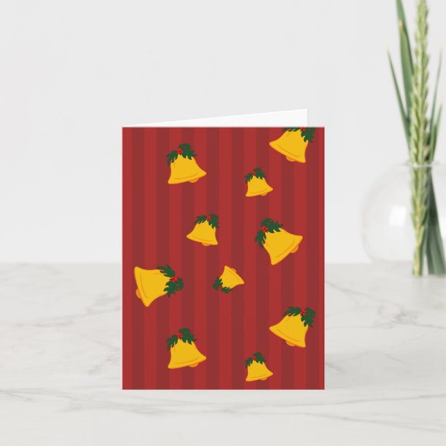 Holiday Red Gold Stripe Bells Christmas Karte (Vorderseite)