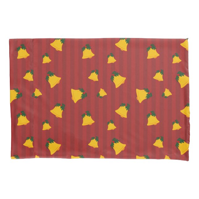 Holiday Red Gold Stripe Bells Christmas Kissenbezug (Vorderseite)