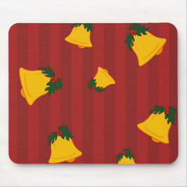 Holiday Red Gold Stripe Bells Christmas Mousepad