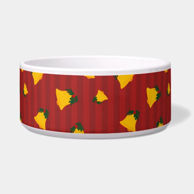 Holiday Red Gold Stripe Bells Christmas Napf (Vorderseite)