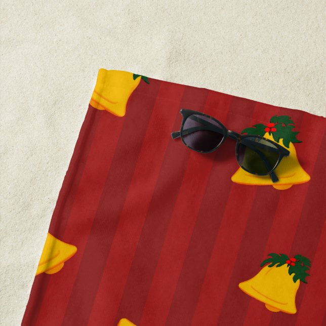 Holiday Red Gold Stripe Bells Christmas Strandtuch (Beispiel)