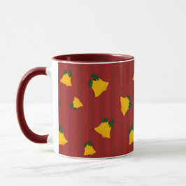 Holiday Red Gold Stripe Bells Christmas Tasse