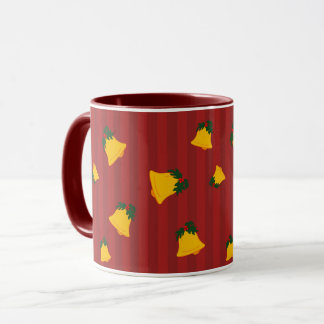 Holiday Red Gold Stripe Bells Christmas Tasse