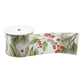 Holiday Red Holly Watercolor Berries Grüne Satinband