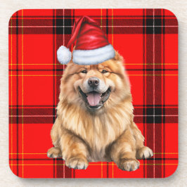Holiday Red Kariert Chow Chow Santa Dog Getränkeuntersetzer
