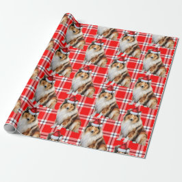 Holiday Red Kariert Collie Santa Dog Weihnachten Geschenkpapier