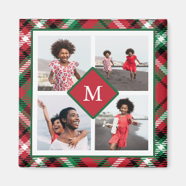 Holiday Red Kariert Foto Collage und Monogram Magnet