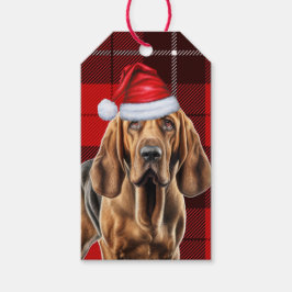 Holiday Red Kariert mit einem Bloodhound Hund Weih Geschenkanhänger
