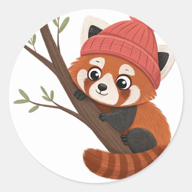 Holiday Red Panda Runder Aufkleber (Vorderseite)