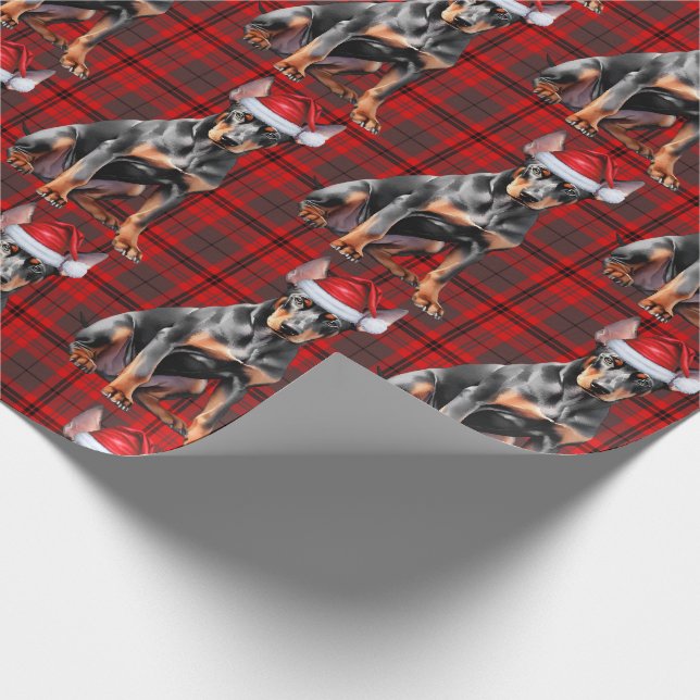 Holiday Red Plaid Doberman Santa Dog Christmas Geschenkpapier (Ecke)